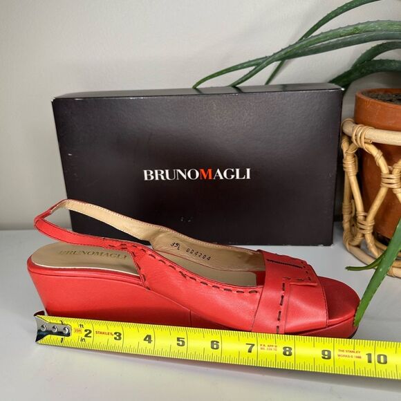 NEW VTG Bruno Magli Italian Leather Wedge Sandals Papavero Red Y2K, 39.5 US 9.5 - Picture 12 of 15